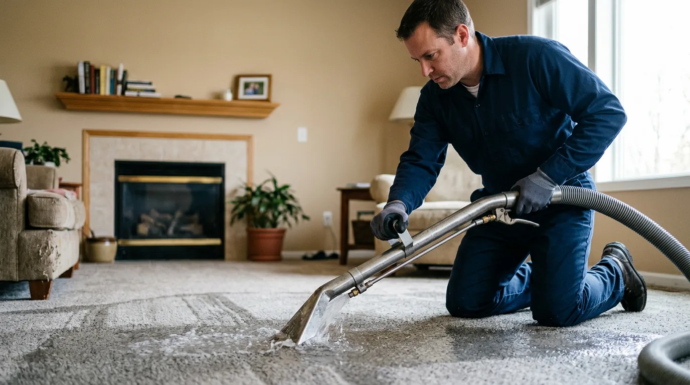 Water damage restoration technician working near Belfast, ME